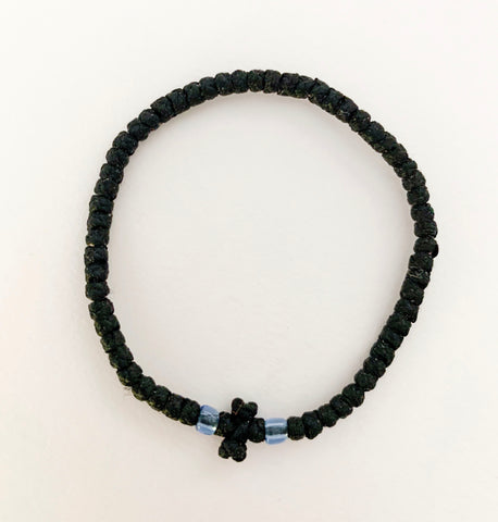 Black Komboskini with Clear Pale Blue Beads