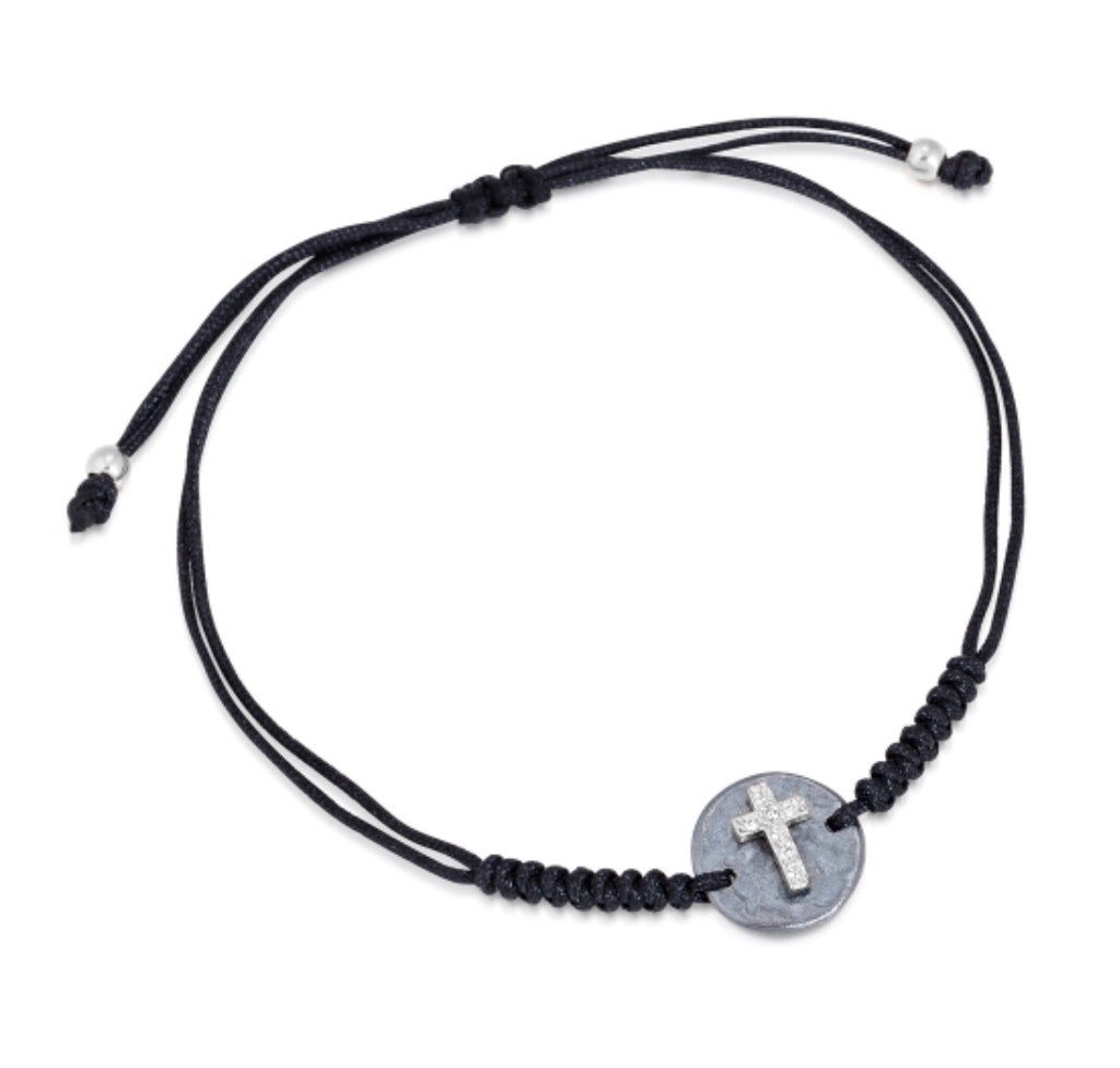 Patmos Cross Cord Bracelet in Sterling Silver