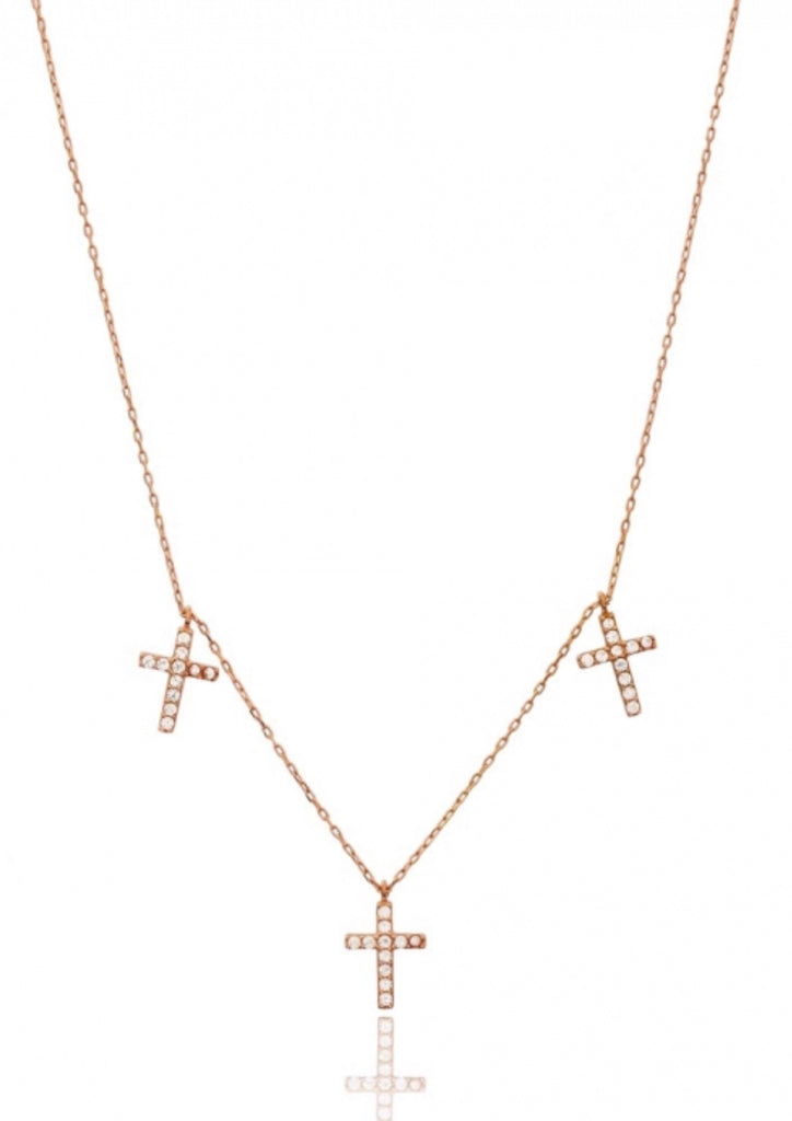 Trio Cross Necklace in Rose Gold