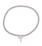 Opalite White Cross Beaded Bracelet in Sterling Silver