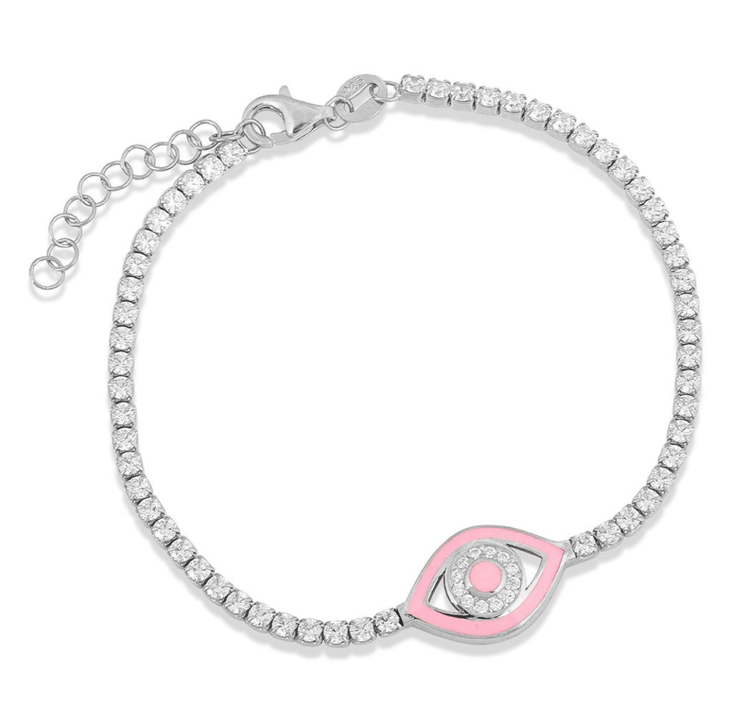 Athena Eye Pink Enamel Bracelet in Silver