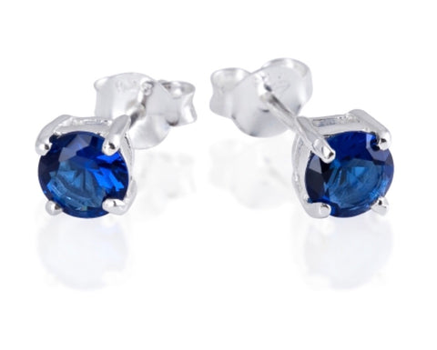 Blue Sapphire Stud Earrings in Sterling Silver