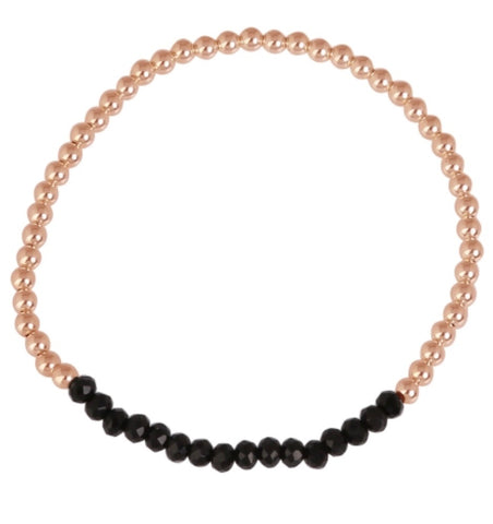 Crystal Black Beaded Bracelet in Rose Gold
