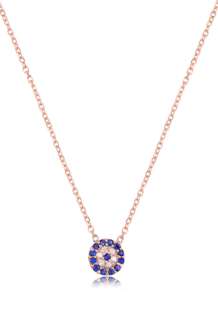 Small Round Evil Eye Necklace in Rose Gold