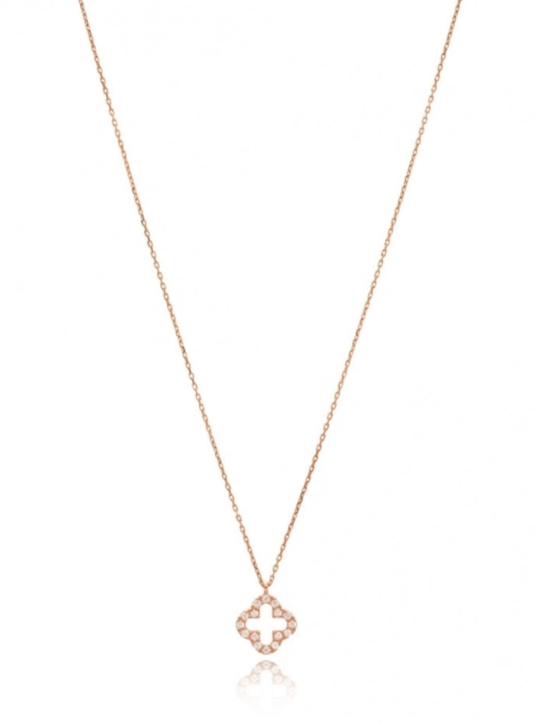 Open Clover White Diamond Necklace in Gold