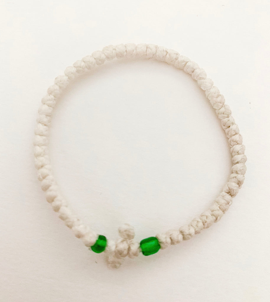 White Komboskini with Green Beads