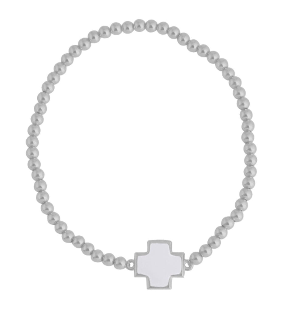 White Square Cross Beaded Bracelet in Sterling Silver