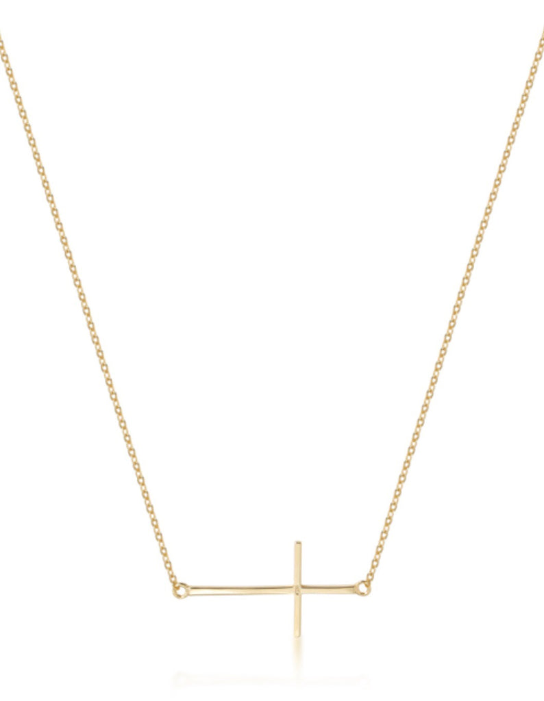 Side Plain Cross Necklace in Rose Gold