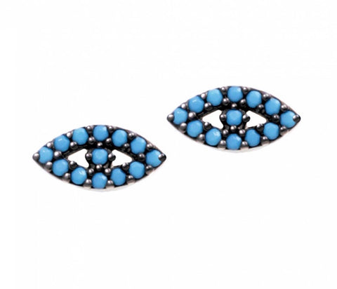 Nano Turquoise Evil Slant Eye Earrings in Silver