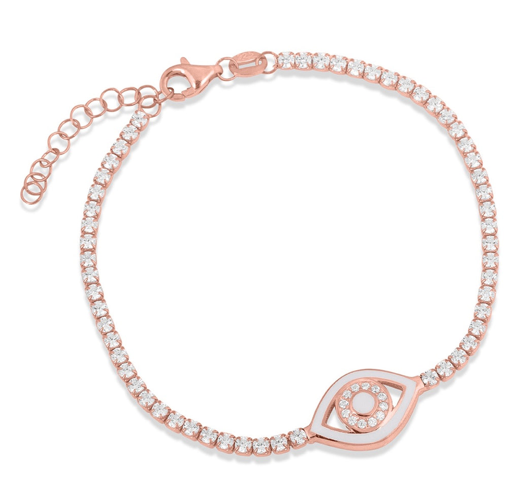 Athena Eye White Enamel Bracelet in Rose Gold