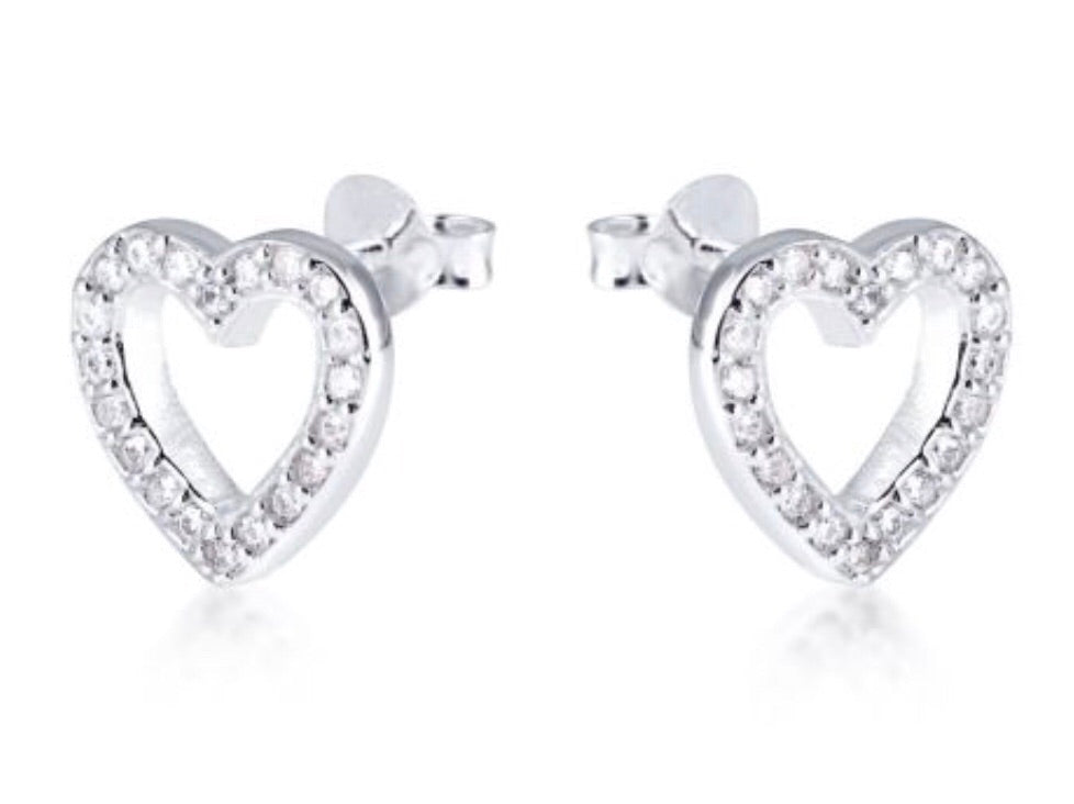 Open Heart Stud Earrings in Sterling Silver