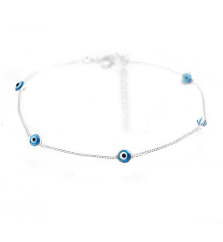 Evil Eye Anklet in Sterling Silver