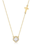 Mother of Pearl Clover & Cross Necklace in Gold
