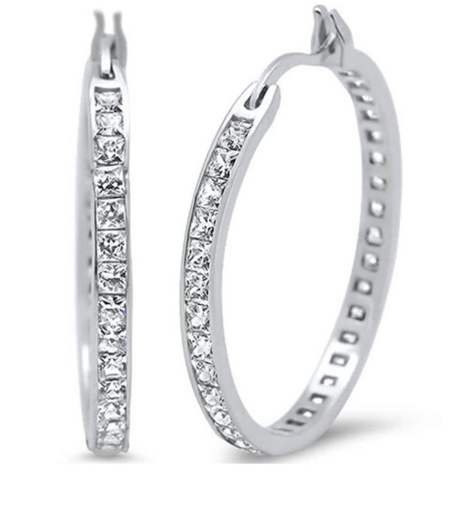 Diamonte Hoop Earrings in Sterling Silver