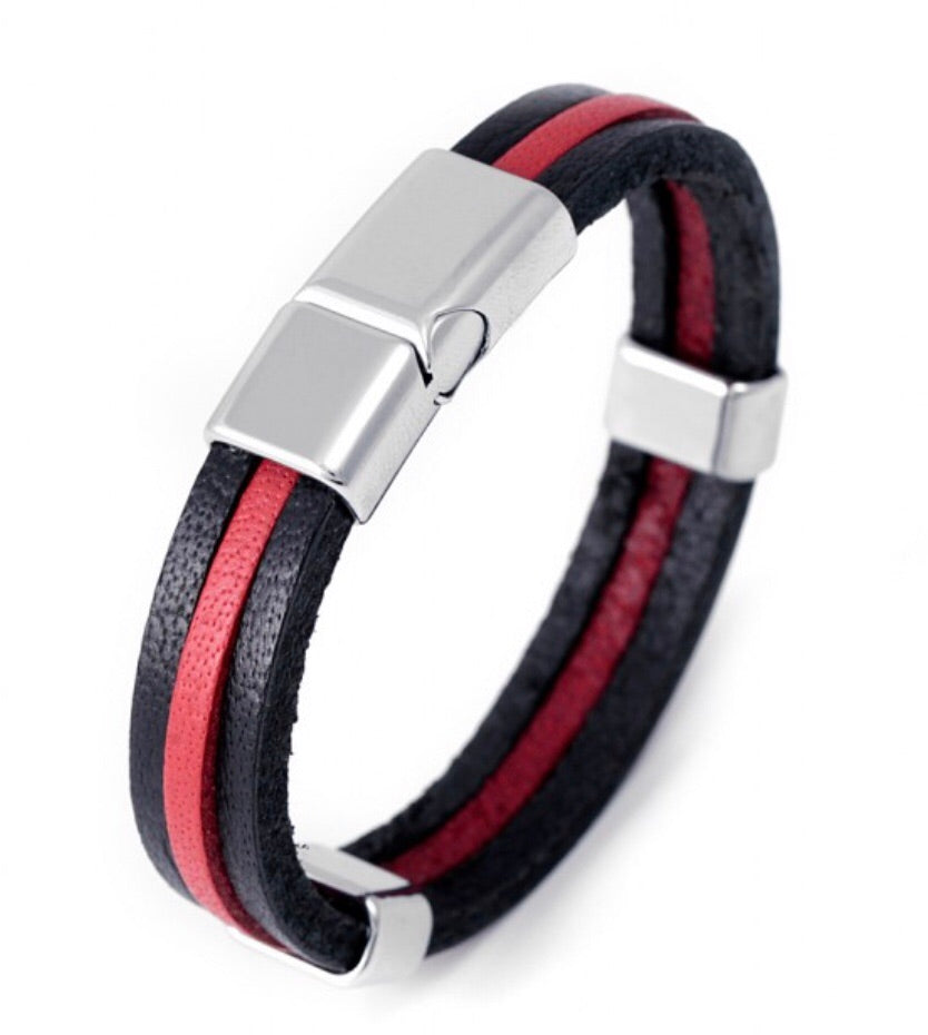 Red and Black Leather Men’s Bracelet