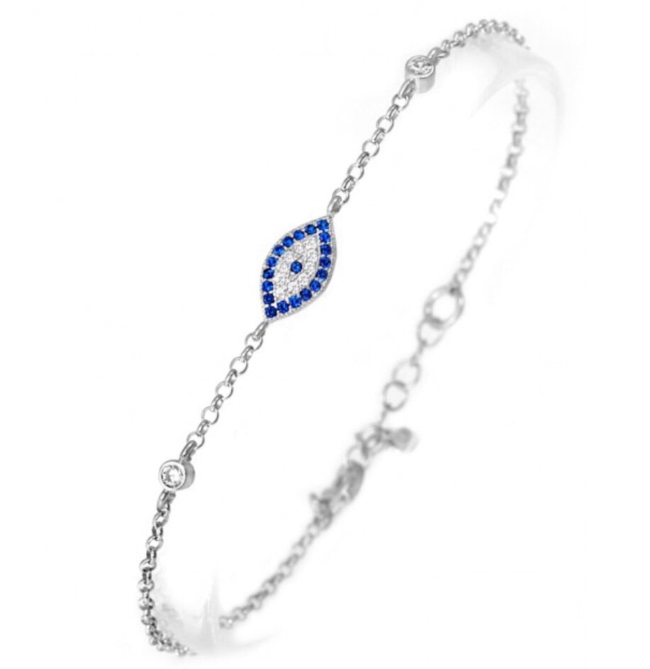 Slant Evil Eye Bracelet in Sterling Silver