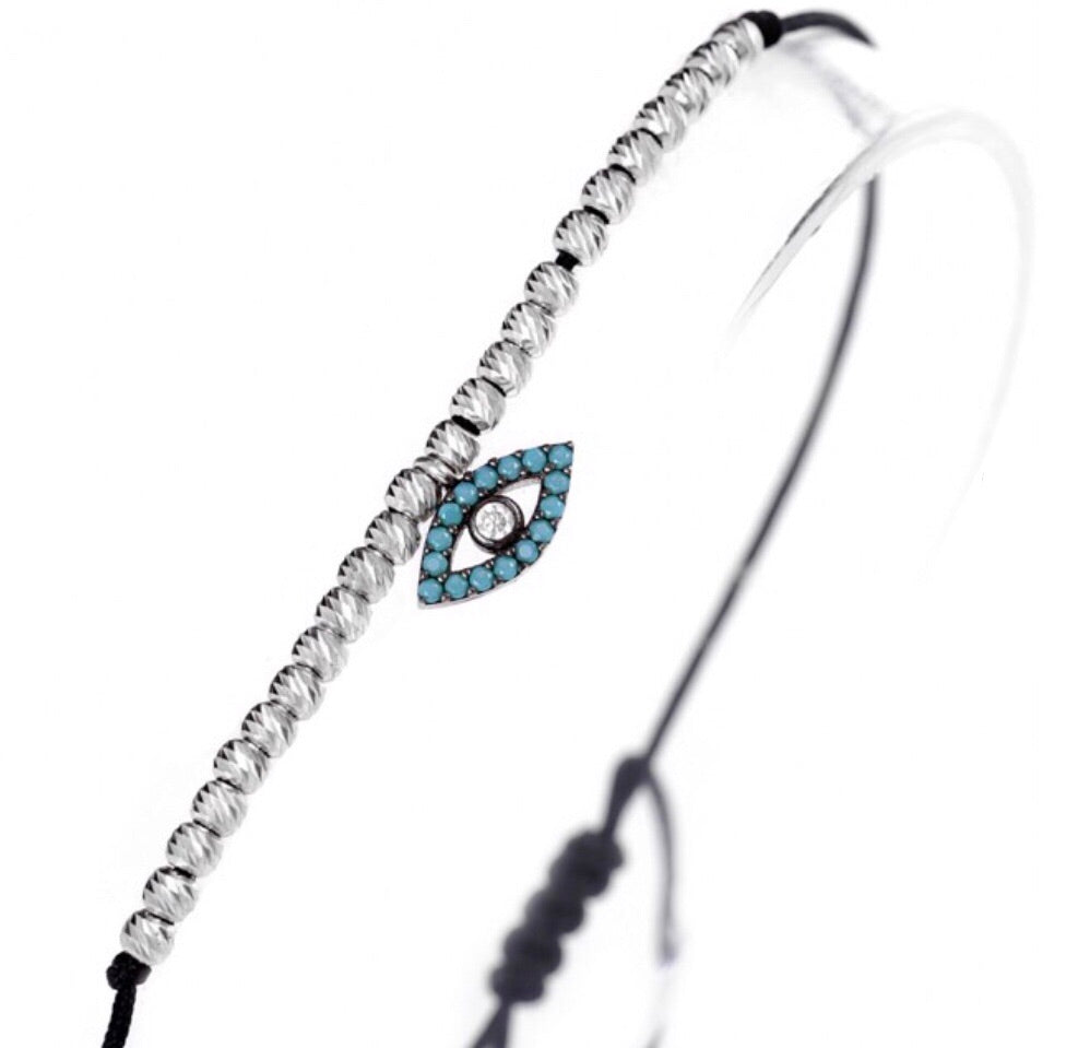 Evil Eye Charm Cord Bracelet with Nano Stones – House Of Natalia