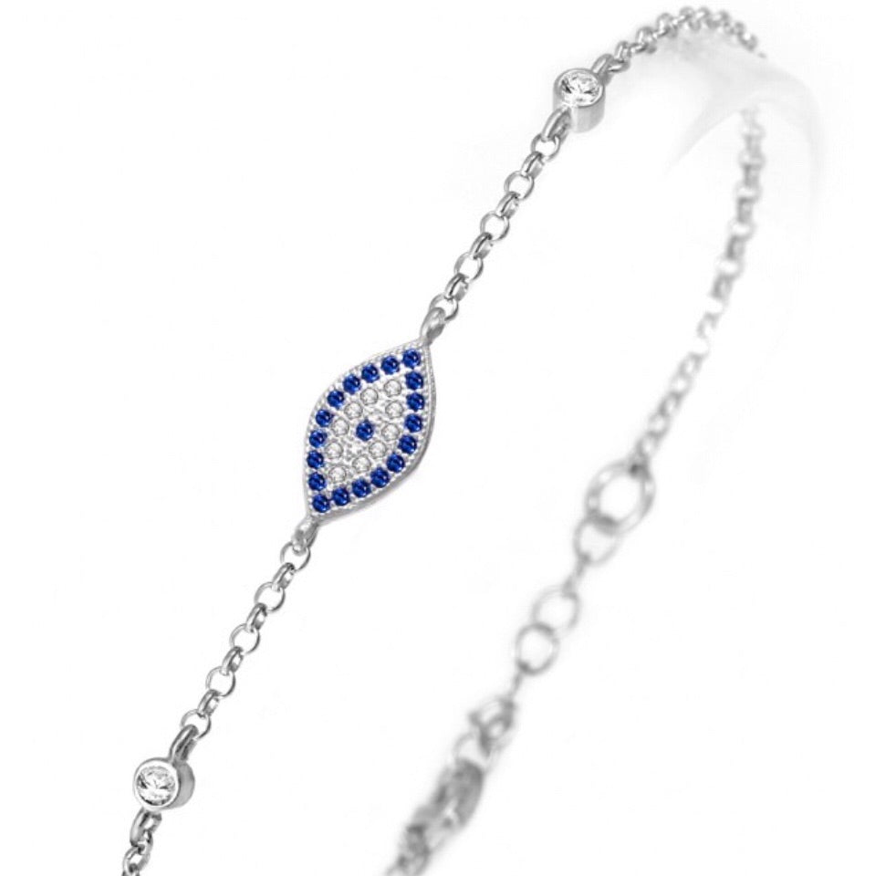 Slant Evil Eye Bracelet in Sterling Silver