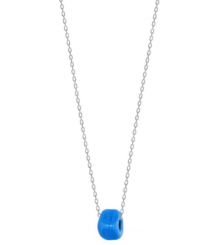 Blue Bead Necklace in Sterling Silver (40cm chain)