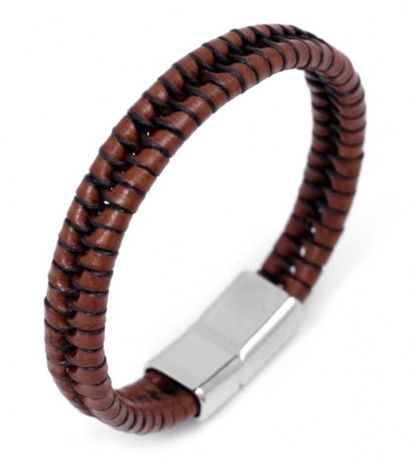 Brown Braided Leather Men’s Bracelet