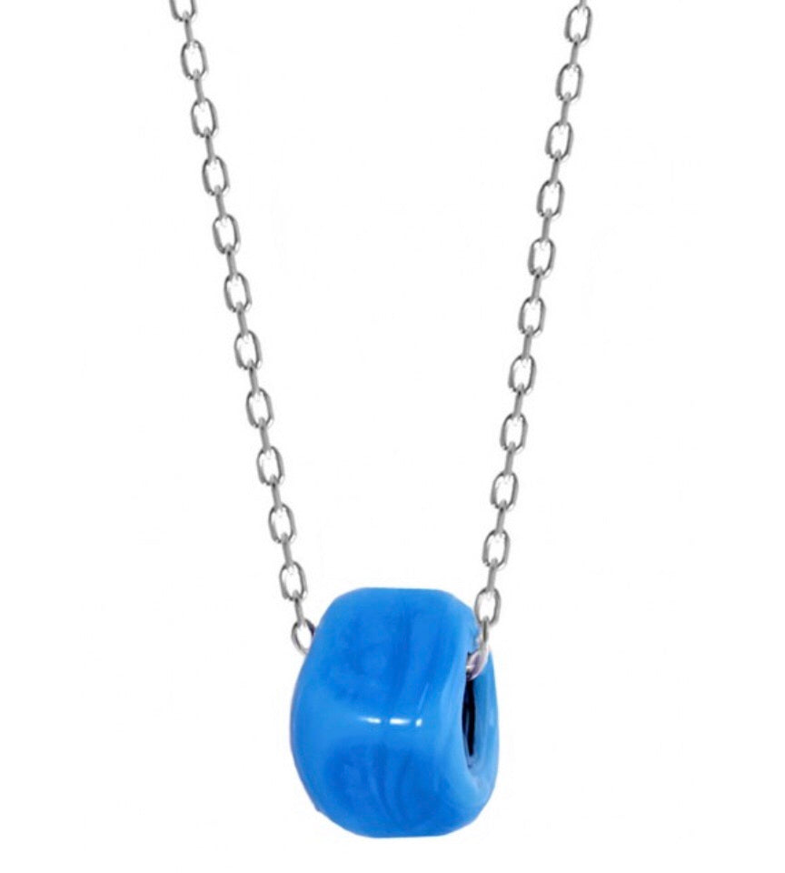 Blue Bead Necklace in Sterling Silver (50cm chain)