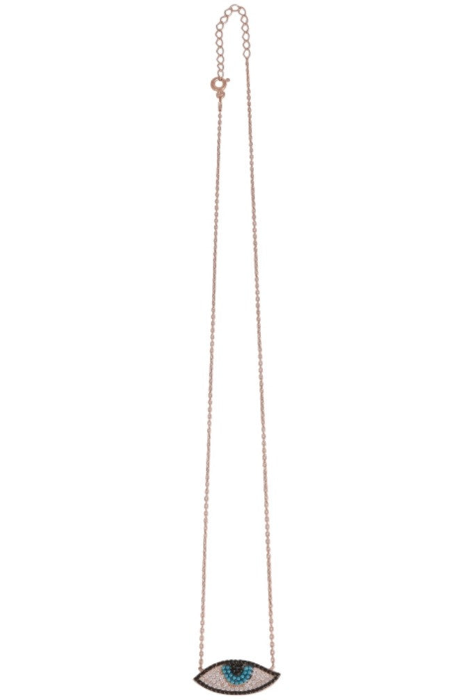 New Age Slant Eye Necklace in Rose Gold