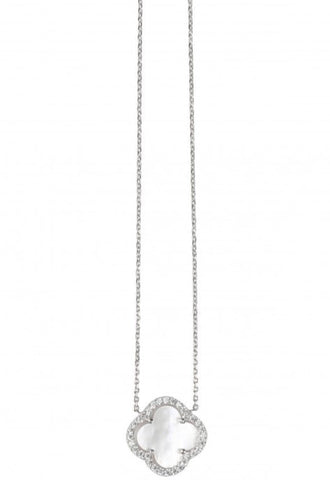 Summer Diamond Necklace with Mother of Pearl Clover in Sterling Silver